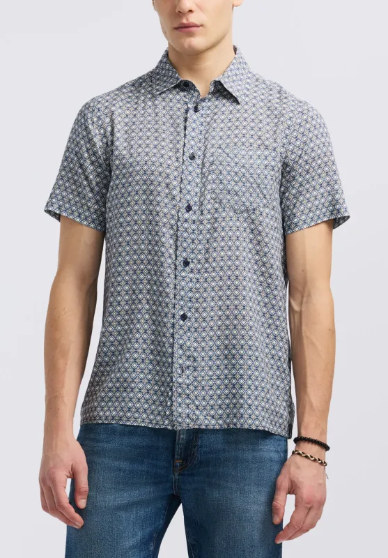 Sirilo Men's Short Sleeve Fitted Shirt with Geometric Print, Moonlight Blue - BM24652 sold by Buffalo Jeans