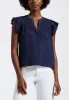 Mckaylie Women's Split Neck Flutter Sleeve Top with Embroidered Lace Details, Navy - KT0210P sold by Buffalo Jeans