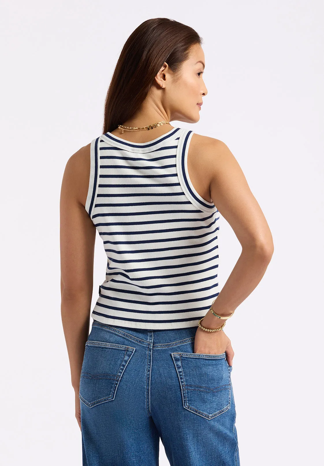 Regine Women's Ribbed Striped Tank Top, White & Navy - KT0175P sold by Buffalo Jeans product image thumbnail 4