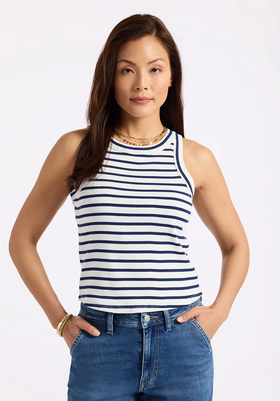 Regine Women's Ribbed Striped Tank Top, White & Navy - KT0175P sold by Buffalo Jeans product image thumbnail 2
