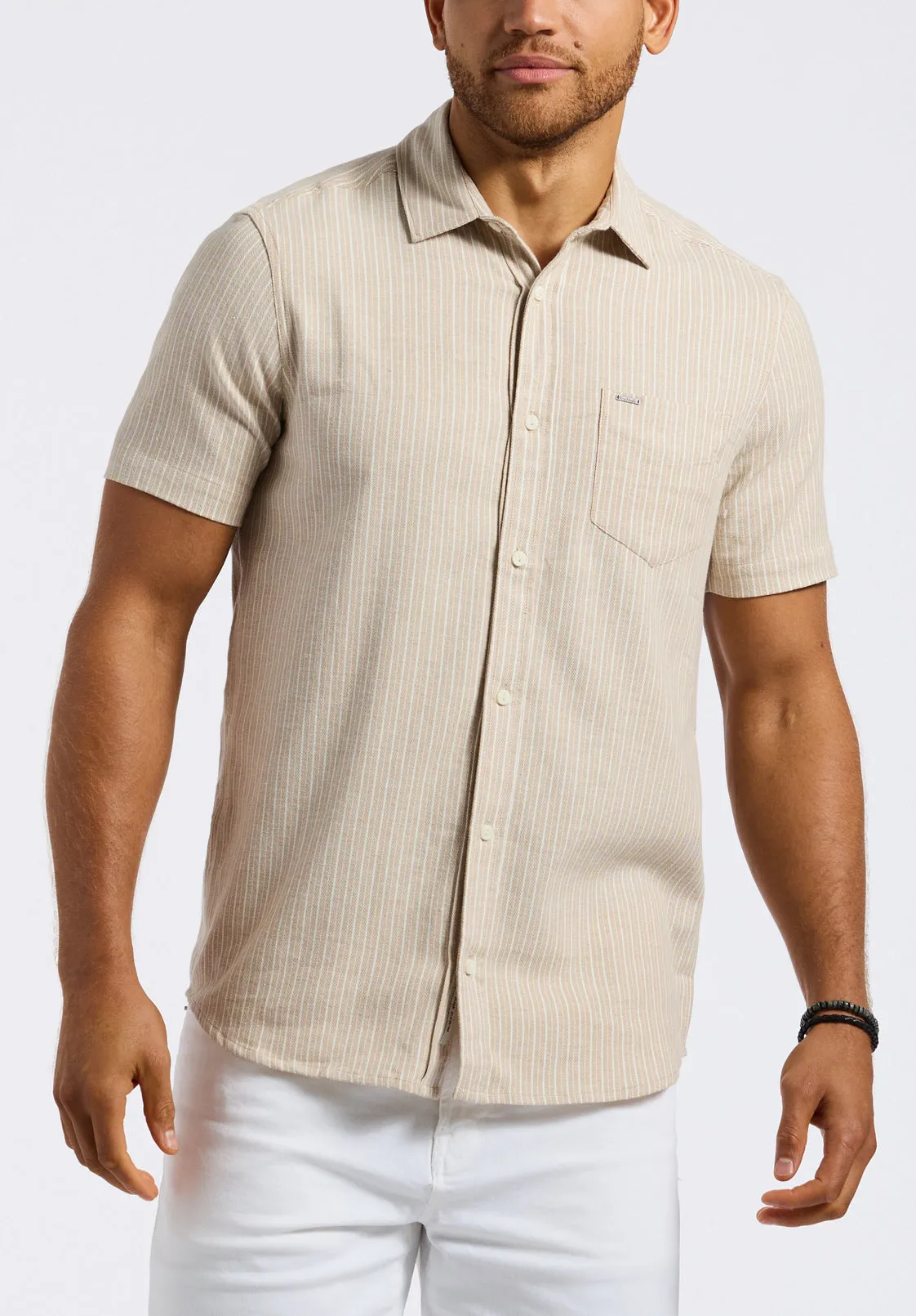 Sirilo Men's Short-Sleeve Striped Fitted Shirt, Tuffet Beige - BM24562 sold by Buffalo Jeans