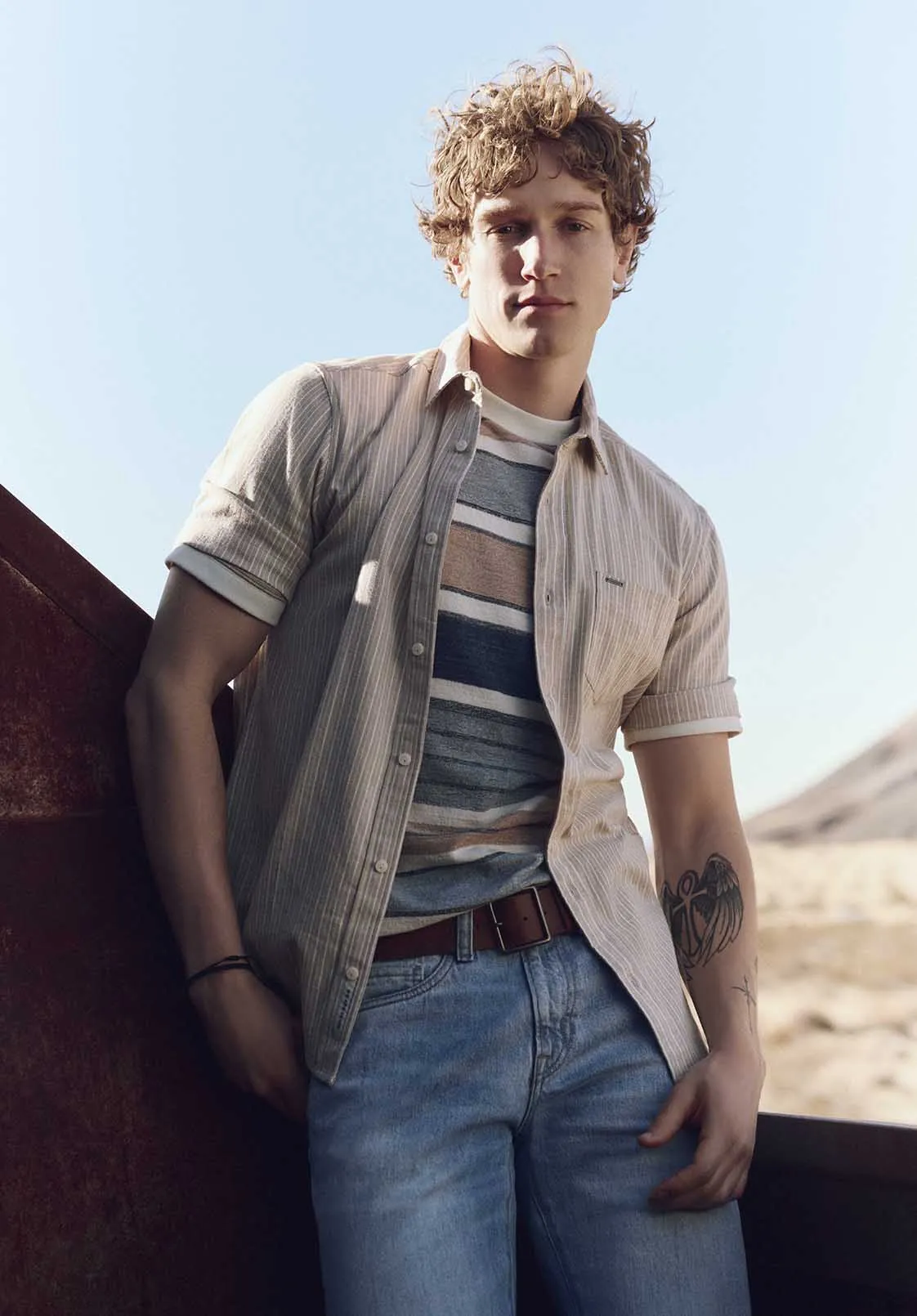 Sirilo Men's Short-Sleeve Striped Fitted Shirt, Tuffet Beige - BM24562 sold by Buffalo Jeans product image thumbnail 2