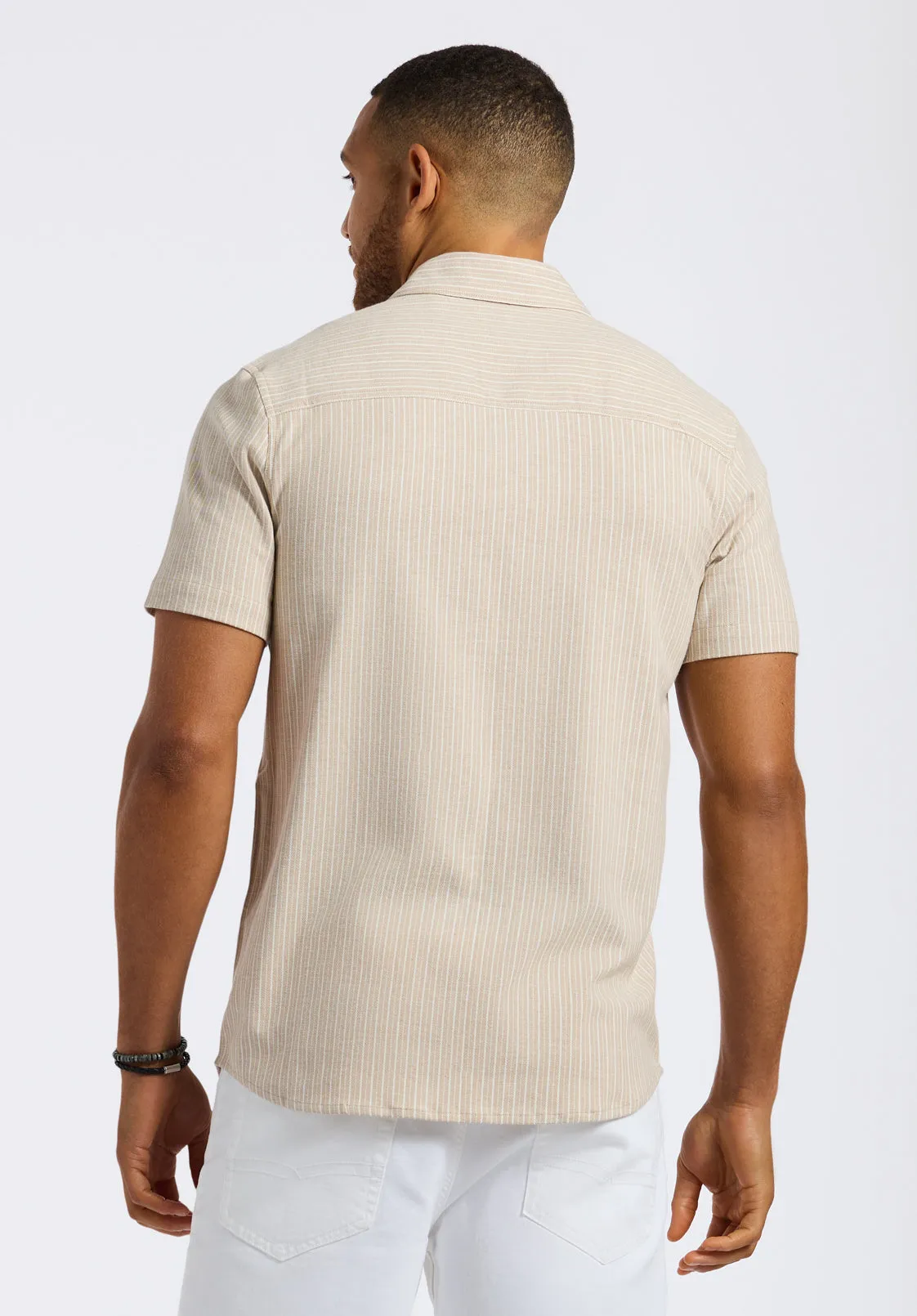 Sirilo Men's Short-Sleeve Striped Fitted Shirt, Tuffet Beige - BM24562 sold by Buffalo Jeans product image thumbnail 4