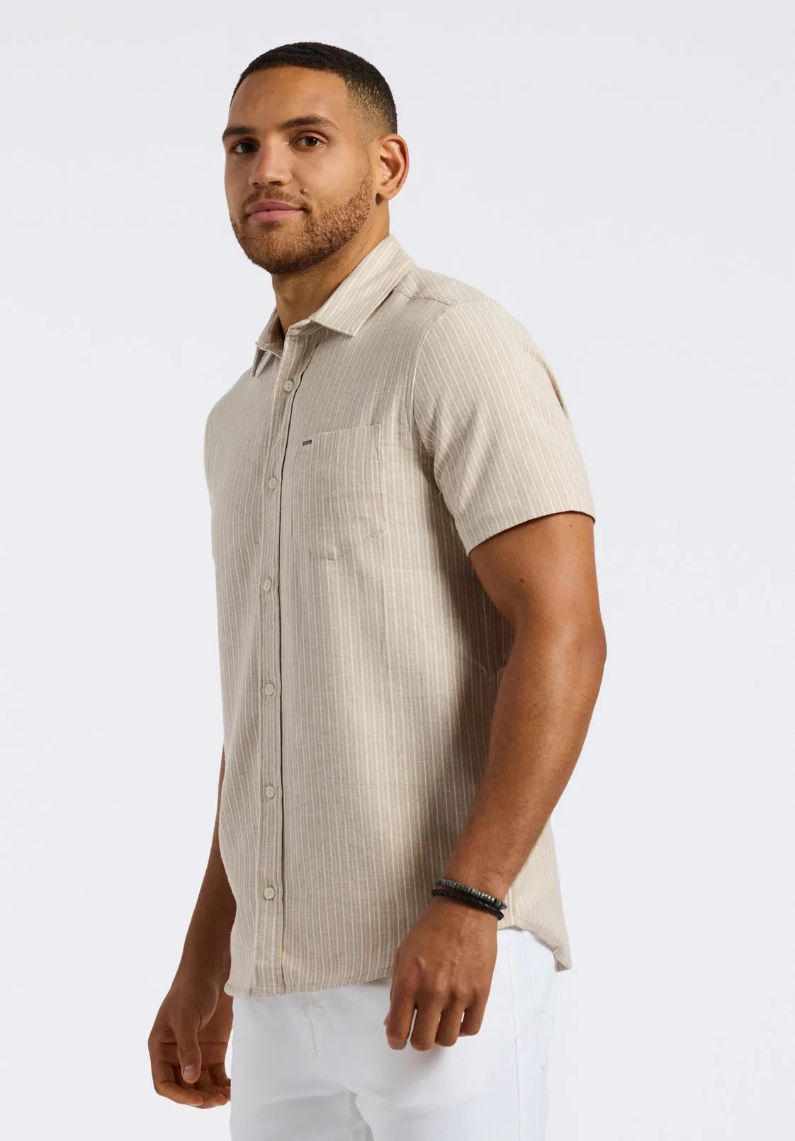 Sirilo Men's Short-Sleeve Striped Fitted Shirt, Tuffet Beige - BM24562 sold by Buffalo Jeans product image thumbnail 3