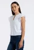 Mckaylie Women's Split Neck Flutter Sleeve Top with Embroidered Lace Details, White - KT0210P sold by Buffalo Jeans