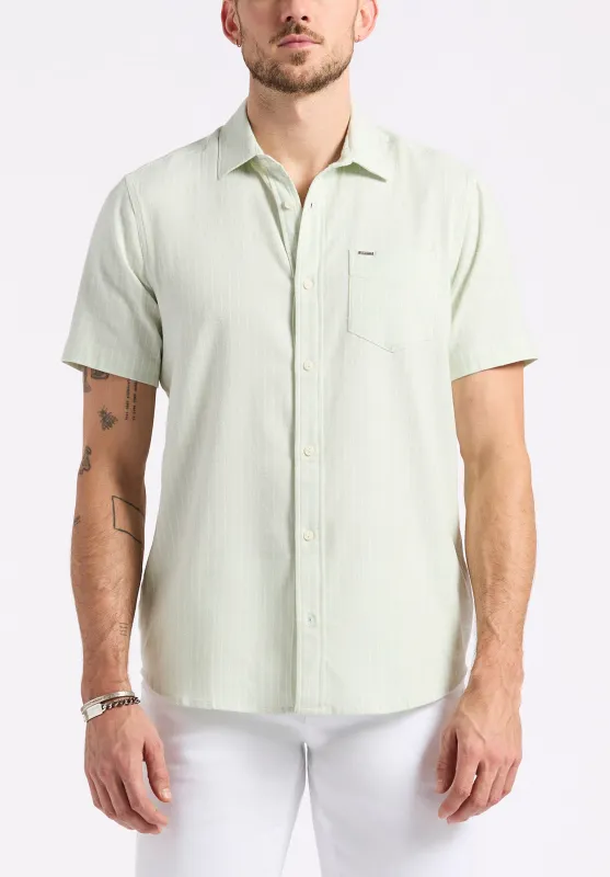 Sirilo Men's Short-Sleeve Striped Fitted Shirt, Dusty Aqua - BM24562 sold by Buffalo Jeans