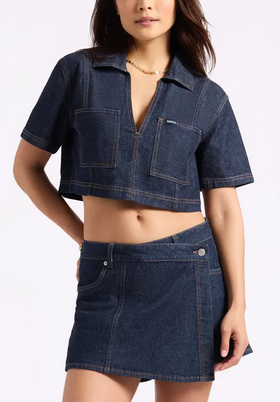 Selena Women's Denim Cropped Top with Patch Pockets, Indigo - BL16016 sold by Buffalo Jeans