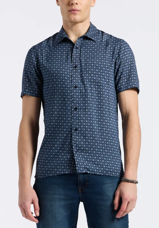 Sirilo Men's Short Sleeve Fitted Shirt with Geometric Print, Midnight Blue - BM24653 sold by Buffalo Jeans
