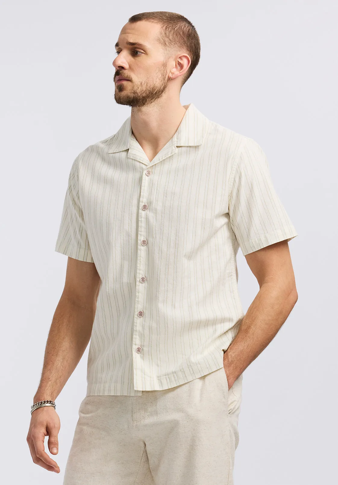 Salaman Men's Short-Sleeve Striped Camp Shirt, Green Olive - BM24619 sold by Buffalo Jeans product image thumbnail 2