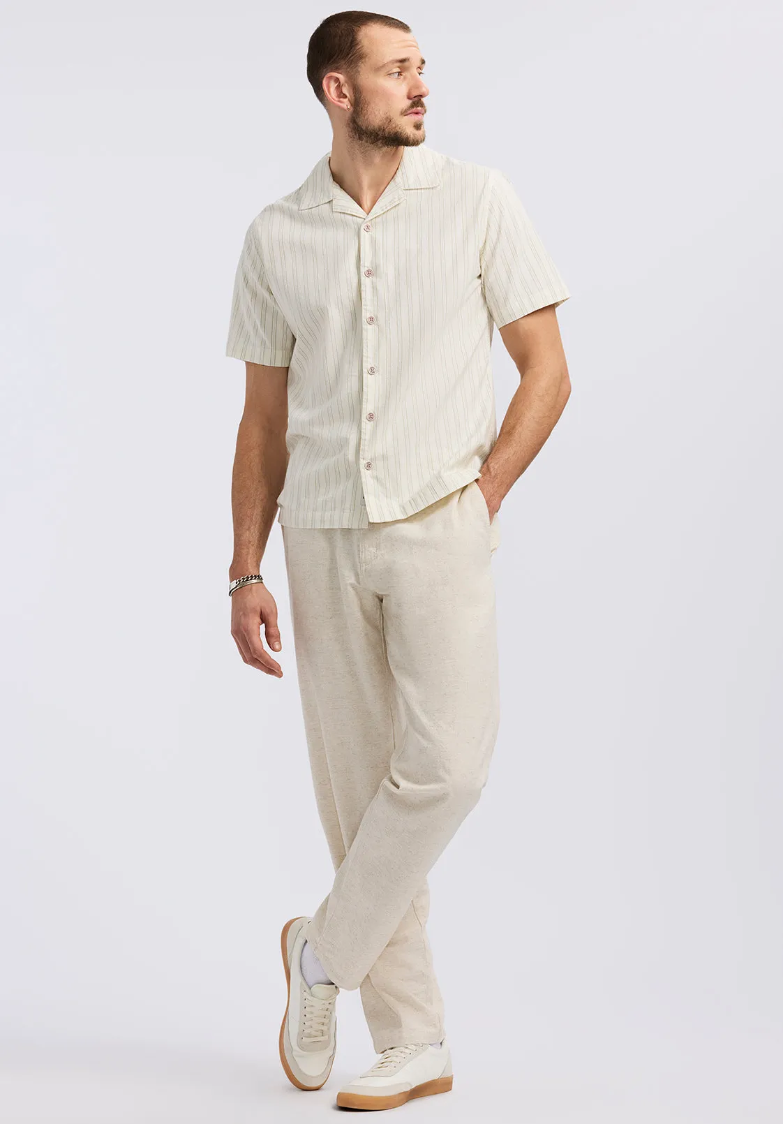 Salaman Men's Short-Sleeve Striped Camp Shirt, Green Olive - BM24619 sold by Buffalo Jeans product image thumbnail 4