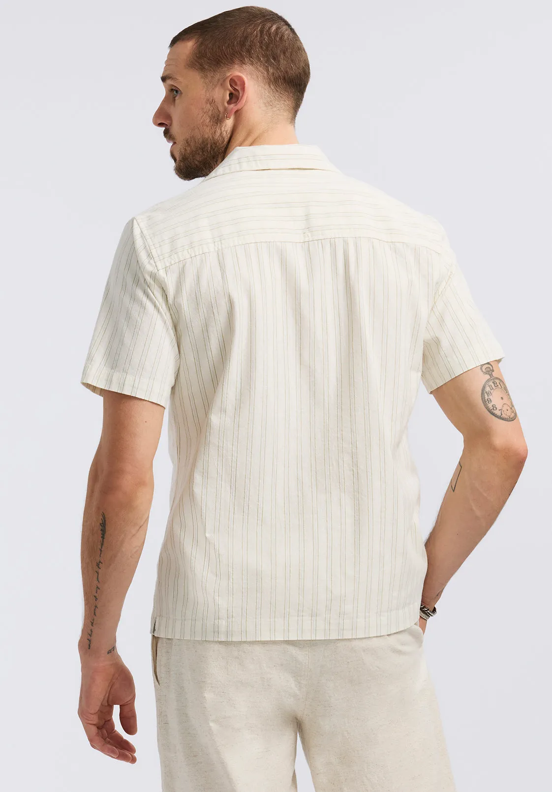 Salaman Men's Short-Sleeve Striped Camp Shirt, Green Olive - BM24619 sold by Buffalo Jeans product image thumbnail 3