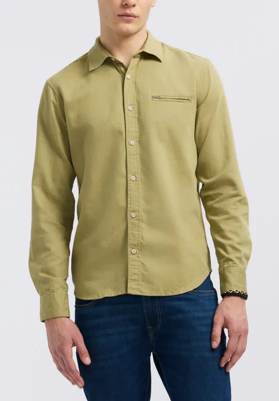 Simbio Men's Long-Sleeve Linen Blend Fitted Shirt, Green Olive - BM24617 made by Buffalo David Bitton