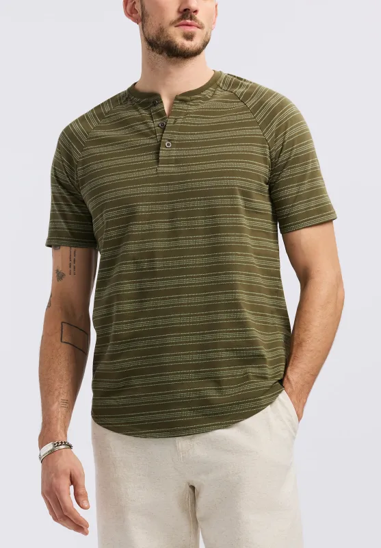 Klaus Men's Short-Sleeve Striped Henley Top, Fern - BM24630 sold by Buffalo Jeans