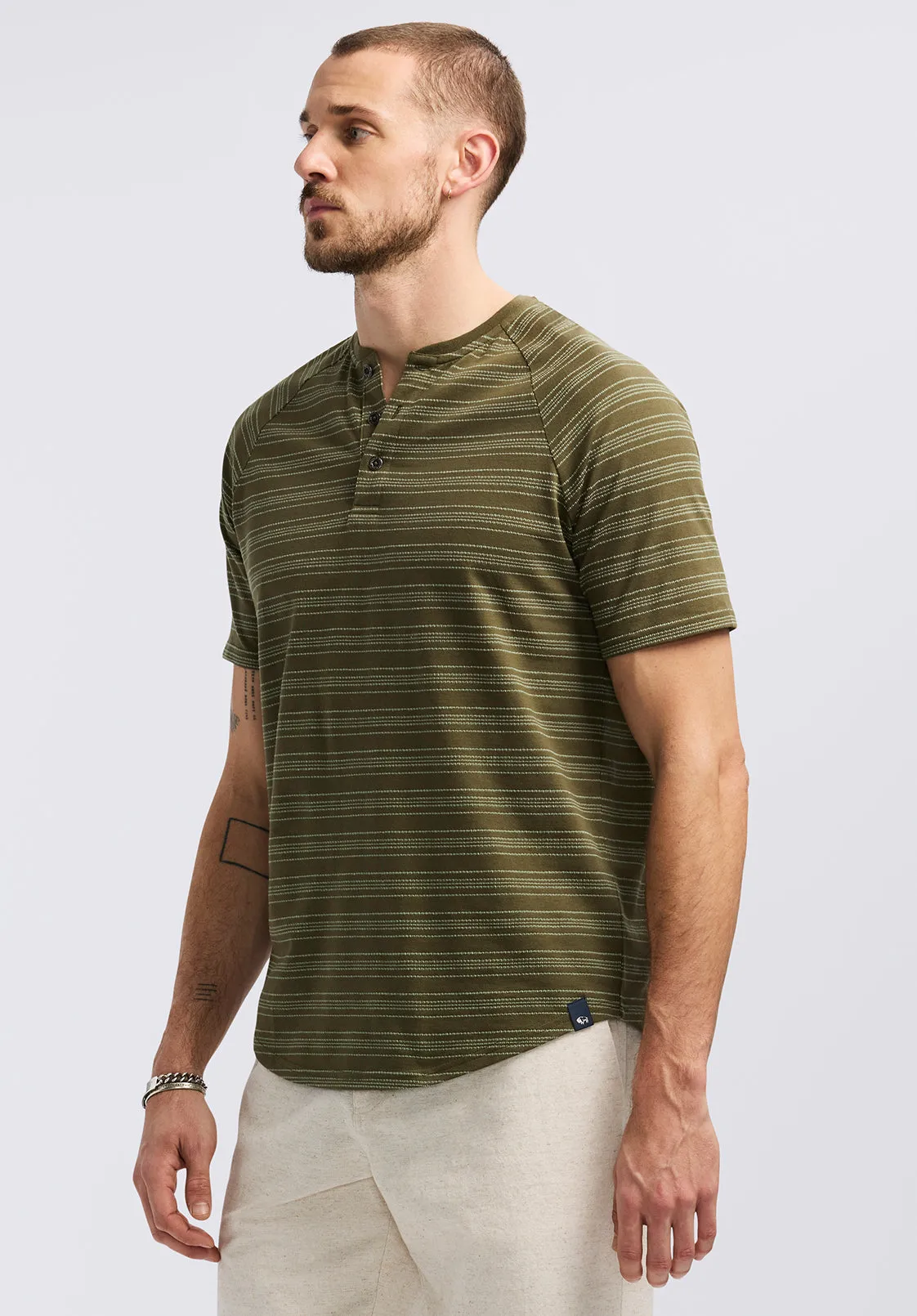 Klaus Men's Short-Sleeve Striped Henley Top, Fern - BM24630 sold by Buffalo Jeans product image thumbnail 3