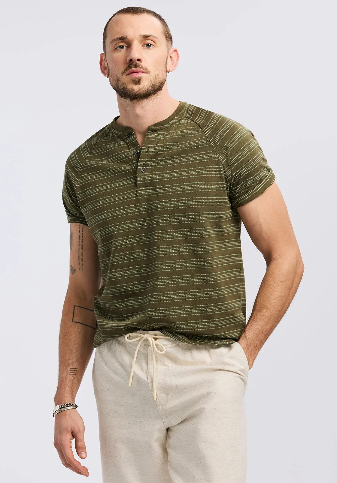 Klaus Men's Short-Sleeve Striped Henley Top, Fern - BM24630 sold by Buffalo Jeans product image thumbnail 2
