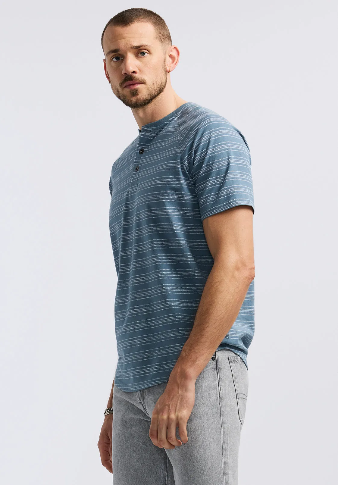 Klaus Men's Short-Sleeve Striped Henley Top, Mirage - BM24630 sold by Buffalo Jeans product image thumbnail 2