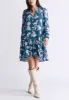 Dovie Women's Floral-Print Long-Sleeve Tiered Short Dress, Green & Purple - WD0057F sold by Buffalo Jeans