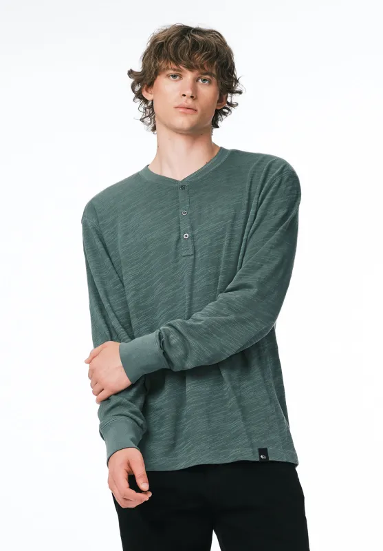 Kandid Men's Long-Sleeve Relaxed Henley Top, Dark Forest - BM24660 sold by Buffalo Jeans