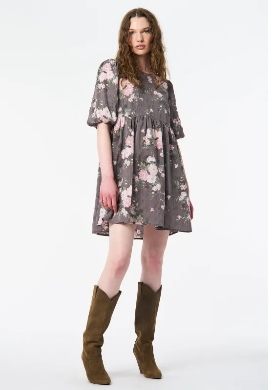 Audrianna Floral Puff Sleeve Mini Dress with Gathered Waist, Floral Bouquet - WD0106 sold by Buffalo Jeans