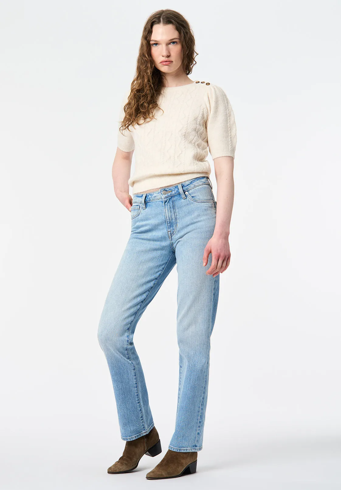 Winsome Women's Short Sleeve Cable Knit Sweater with Shoulder Button Detail, Marshmallow - SW0151 sold by Buffalo Jeans product image thumbnail 4