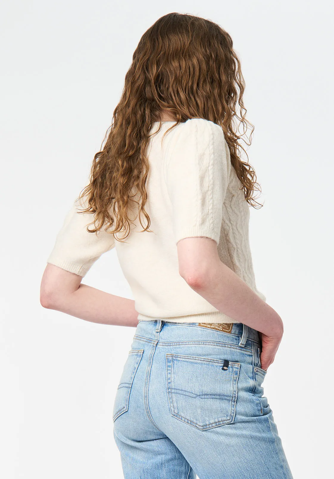 Winsome Women's Short Sleeve Cable Knit Sweater with Shoulder Button Detail, Marshmallow - SW0151 sold by Buffalo Jeans product image thumbnail 3