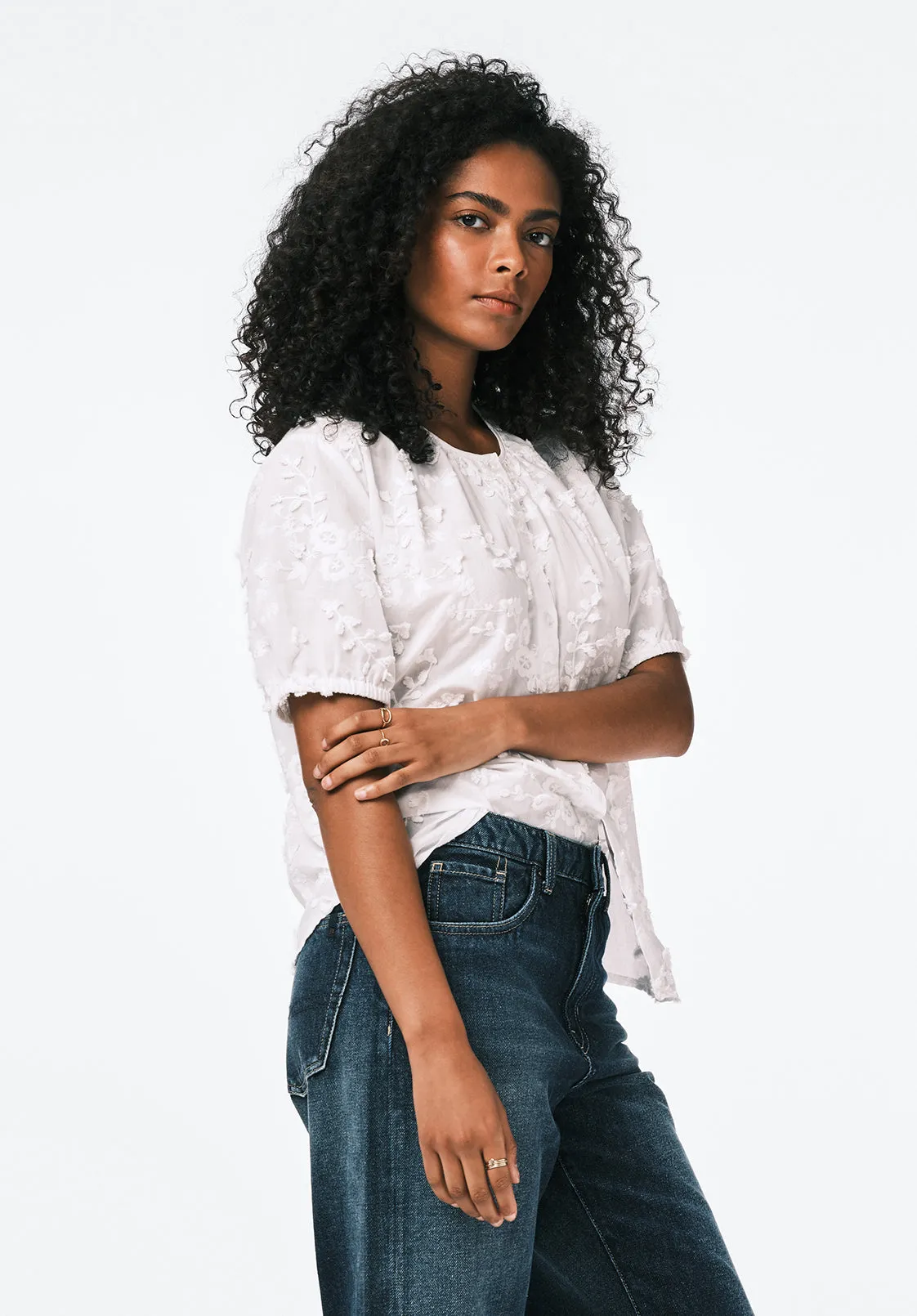 Titha Women's Embroidered Organza Blouse with Puff Sleeves, White - WT0209 sold by Buffalo Jeans product image thumbnail 2