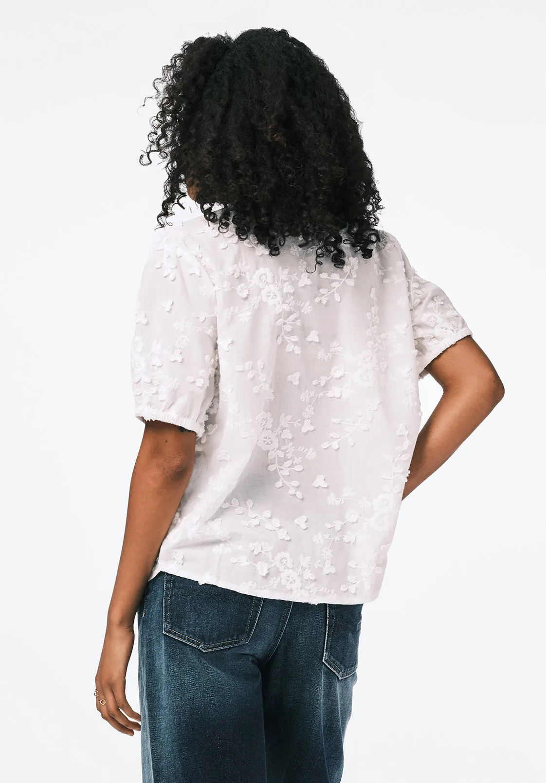 Titha Women's Embroidered Organza Blouse with Puff Sleeves, White - WT0209 sold by Buffalo Jeans product image thumbnail 3