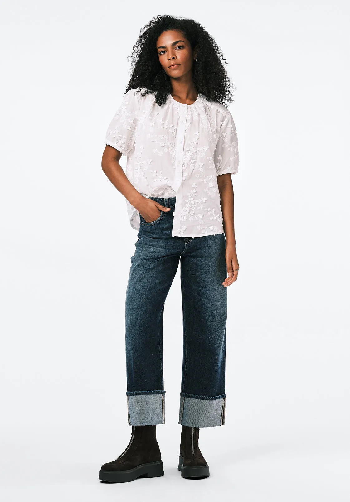 Titha Women's Embroidered Organza Blouse with Puff Sleeves, White - WT0209 sold by Buffalo Jeans product image thumbnail 4