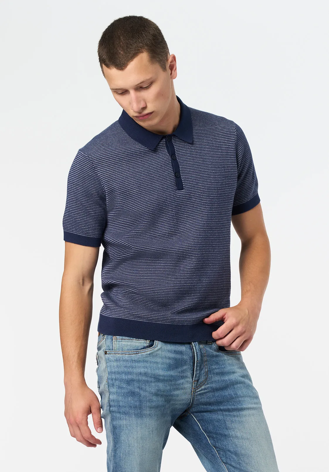 Walbert Men's Short-Sleeve Striped Sweater Polo, Whale - BM24696 sold by Buffalo Jeans