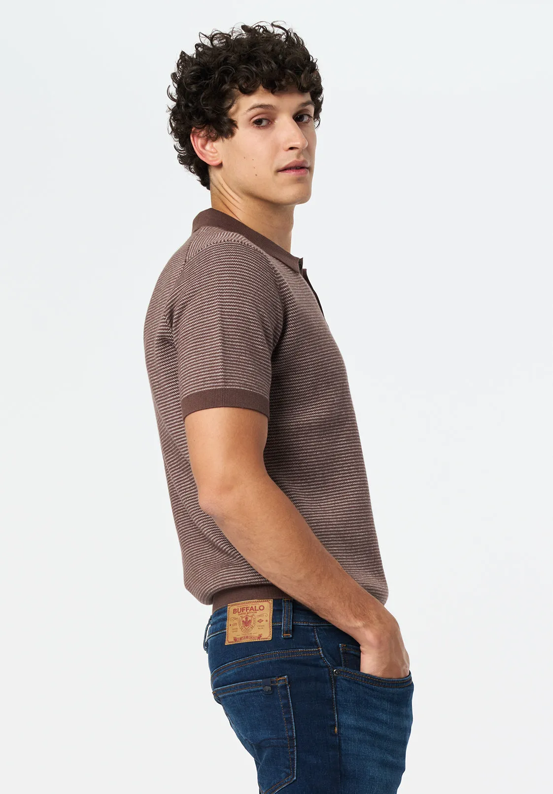 Walbert Men's Short-Sleeve Striped Sweater Polo, Chocolate Brown - BM24696 sold by Buffalo Jeans product image thumbnail 2