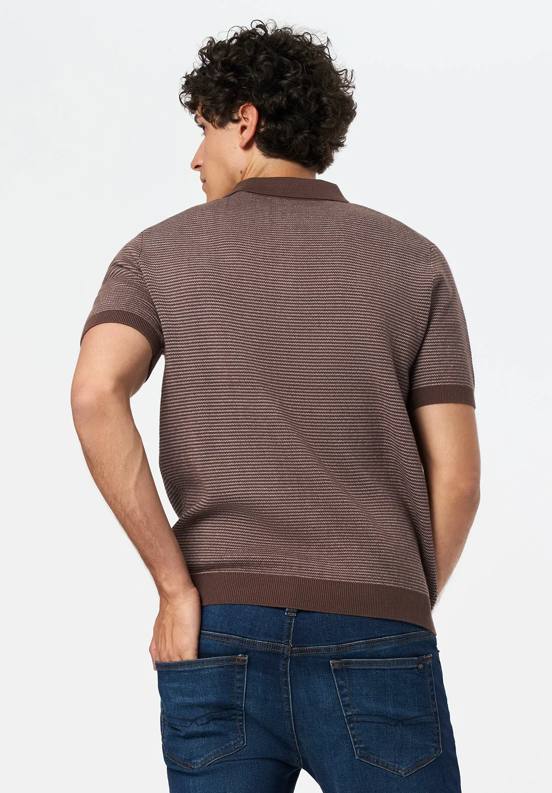 Walbert Men's Short-Sleeve Striped Sweater Polo, Chocolate Brown - BM24696 sold by Buffalo Jeans product image thumbnail 3