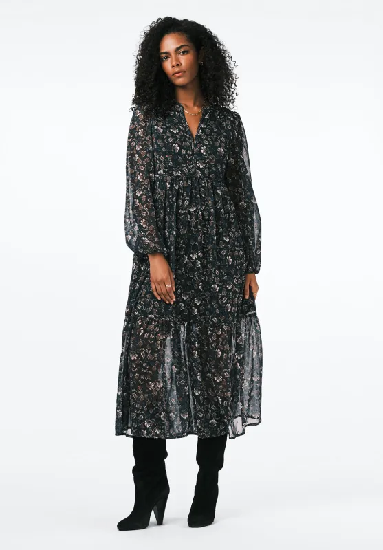 Rheda Women's Sheer Floral Long Sleeve Tiered Midi Dress, Vintage Floral - WD0107 sold by Buffalo Jeans