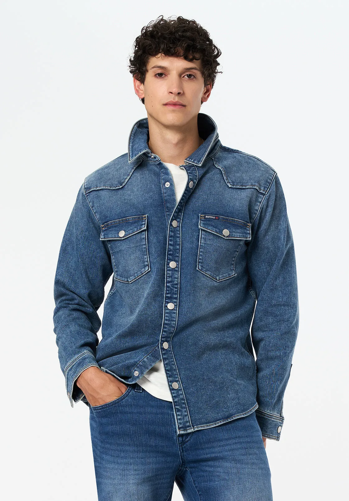 Shane Men's Denim Shirt, Sanded and Vintage Blue - BM26070 sold by Buffalo Jeans