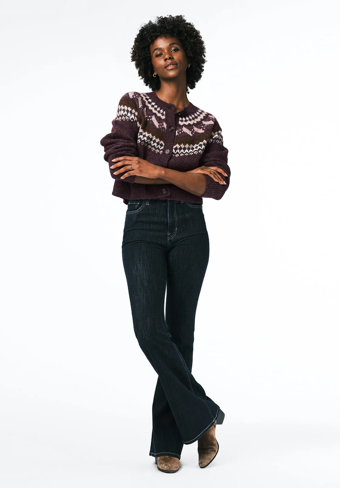 Frederick Women's Fair Isle Button-Up Cardigan, Fig - SW0152 sold by Buffalo Jeans product image thumbnail 4