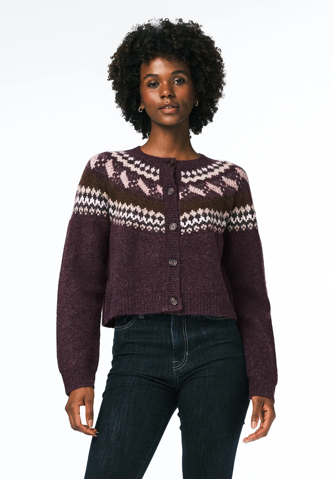 Frederick Women's Fair Isle Button-Up Cardigan, Fig - SW0152 sold by Buffalo Jeans