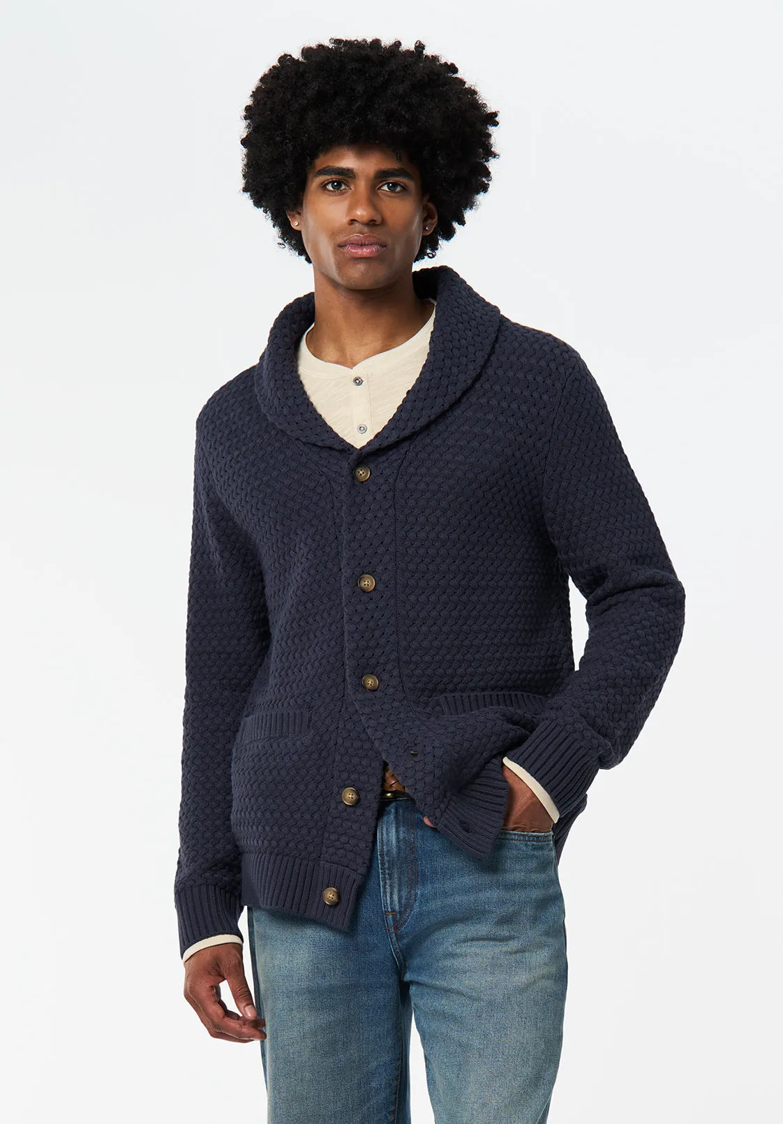 Wendell Men's Textured Shawl Collar Relaxed Cardigan, Whale - BM24697 sold by Buffalo Jeans