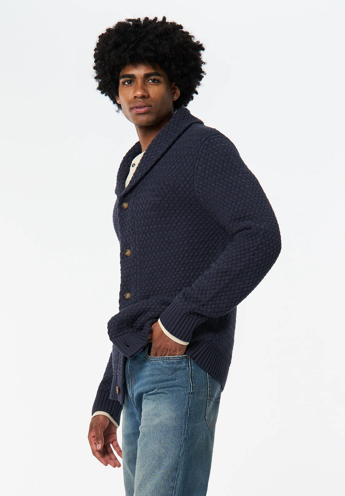 Wendell Men's Textured Shawl Collar Relaxed Cardigan, Whale - BM24697 sold by Buffalo Jeans product image thumbnail 2