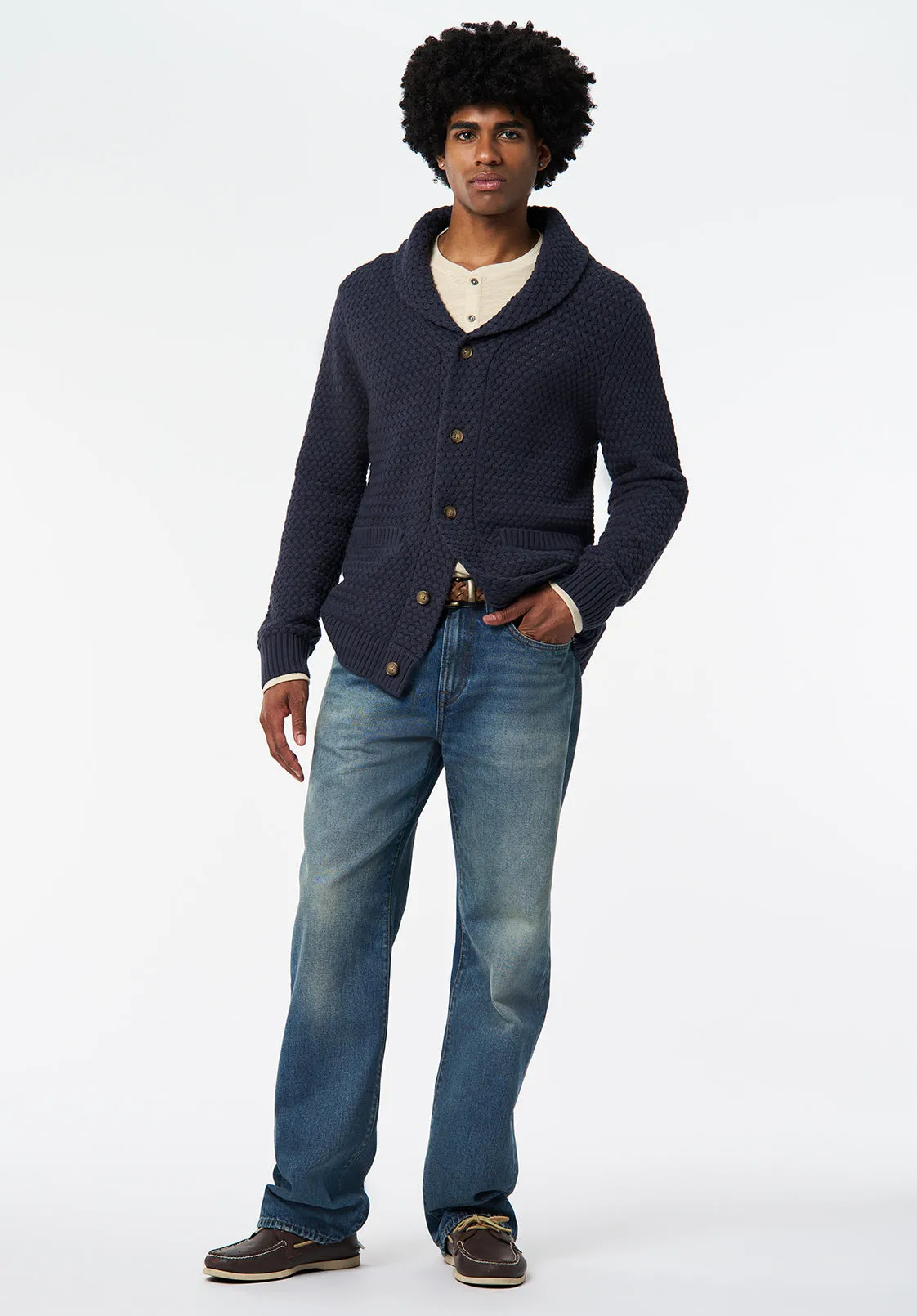 Wendell Men's Textured Shawl Collar Relaxed Cardigan, Whale - BM24697 sold by Buffalo Jeans product image thumbnail 4
