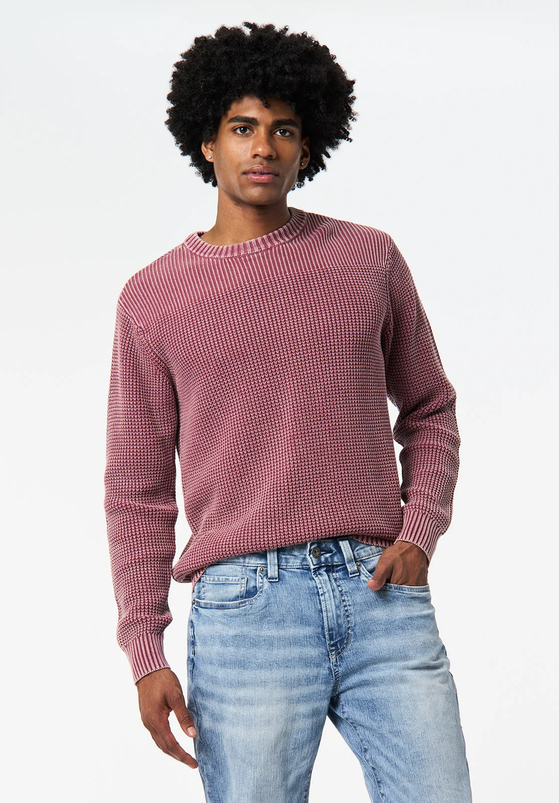 Washy Men's Textured Knit Crewneck Sweater, Maroon Banner - BM24698 sold by Buffalo Jeans product image thumbnail 3