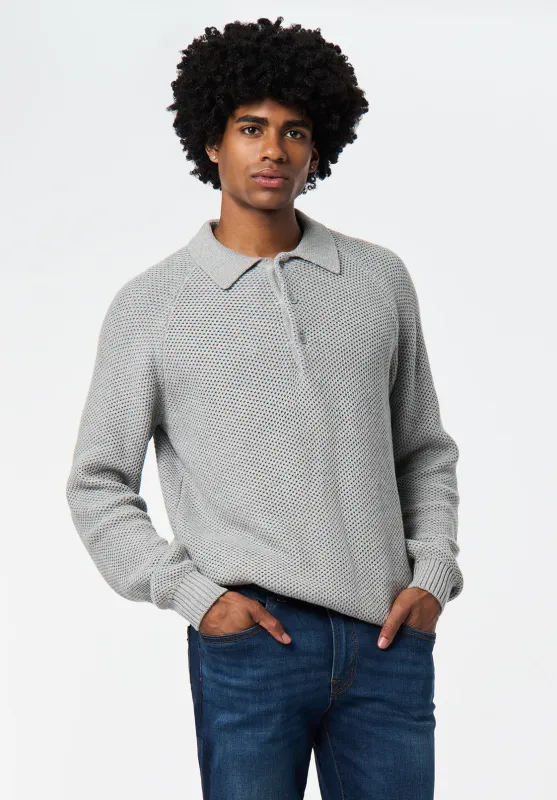 Warren Men's Long-Sleeve Relaxed Sweater Polo, Heather Grey - BM24699 sold by Buffalo Jeans