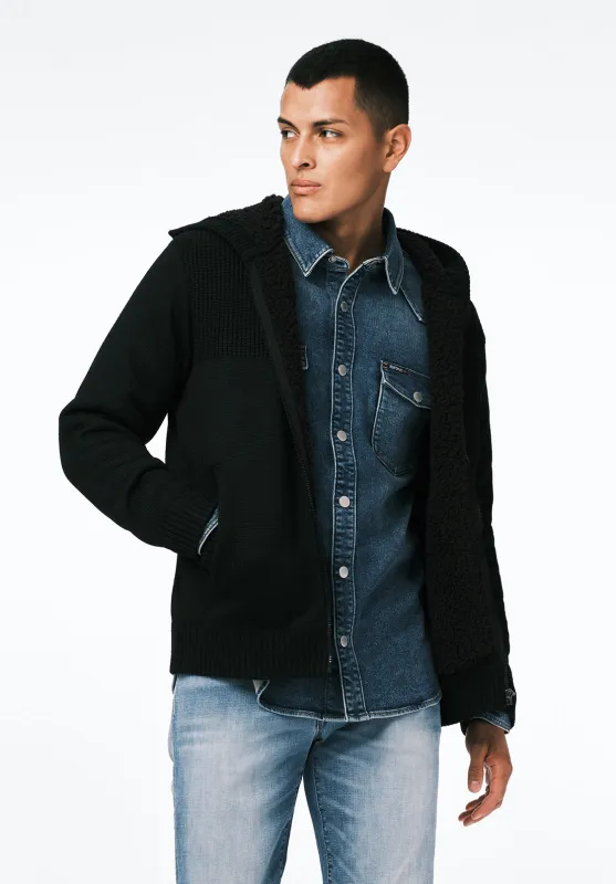 Walmick Men's Full-Zip Knit Hooded Jacket with Sherpa Lining, Black - BM24739 sold by Buffalo Jeans