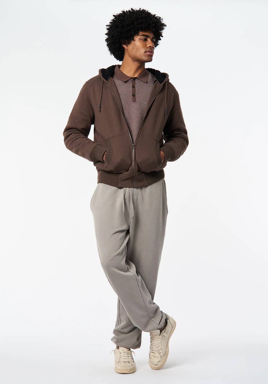 Fasox Men's Relaxed Full-Zip Hooded Jacket with Sherpa Lining, Chocolate Brown - BM24735 sold by Buffalo Jeans product image thumbnail 4