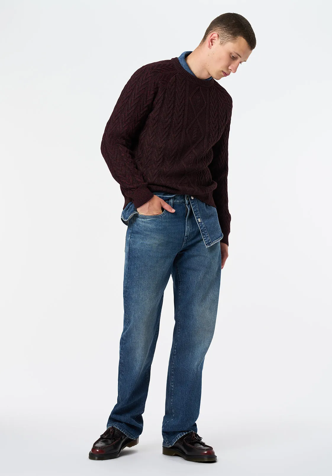 Walder Men's Relaxed Cable Knit Sweater, Maroon Banner - BM24771 sold by Buffalo Jeans product image thumbnail 4