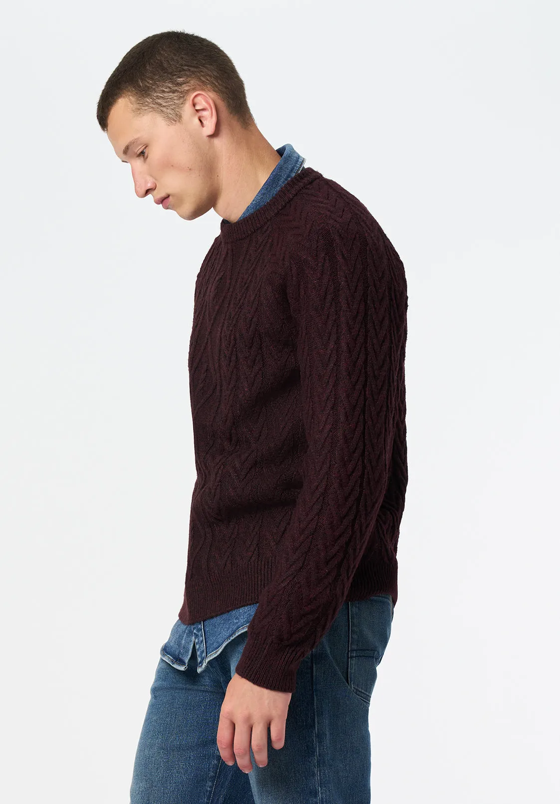 Walder Men's Relaxed Cable Knit Sweater, Maroon Banner - BM24771 sold by Buffalo Jeans product image thumbnail 2