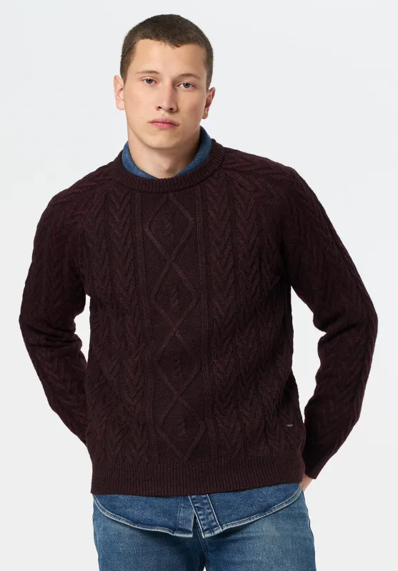 Walder Men's Relaxed Cable Knit Sweater, Maroon Banner - BM24771 sold by Buffalo Jeans