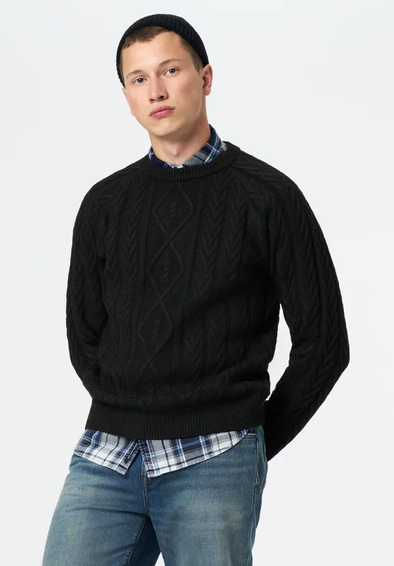 Walder Men's Relaxed Cable Knit Sweater, Black - BM24771 sold by Buffalo Jeans