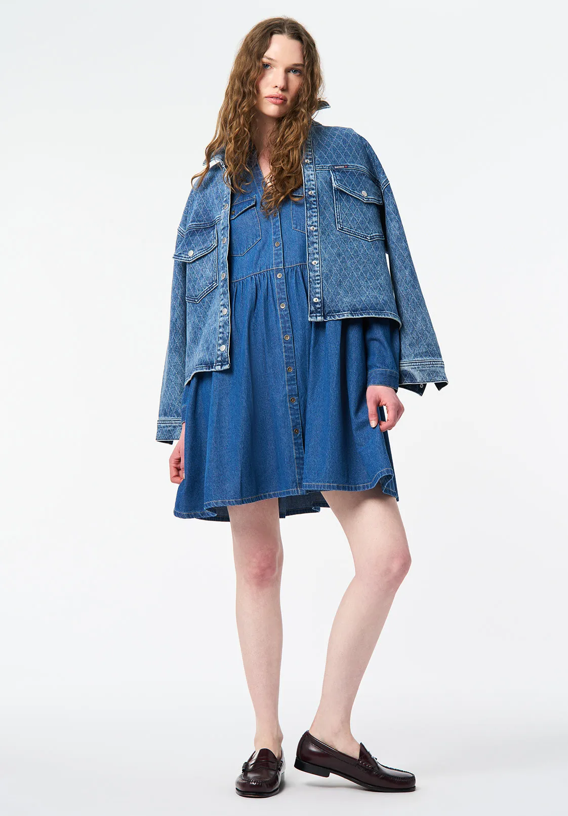 Gracelynn Denim Shirt Dress with Gathered Skirt, True Blue - WD0110 sold by Buffalo Jeans product image thumbnail 4