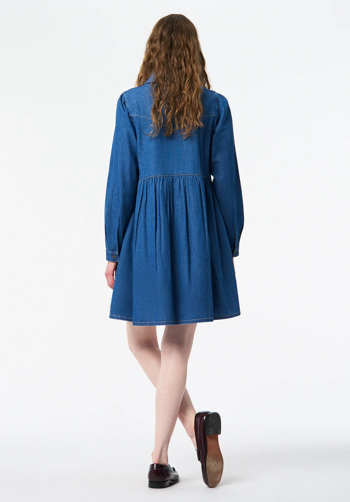 Gracelynn Denim Shirt Dress with Gathered Skirt, True Blue - WD0110 sold by Buffalo Jeans product image thumbnail 3