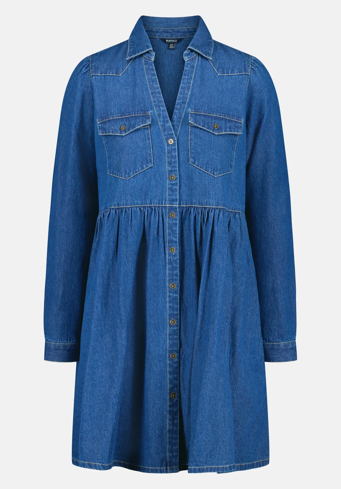 Gracelynn Denim Shirt Dress with Gathered Skirt, True Blue - WD0110 sold by Buffalo Jeans product image thumbnail 5