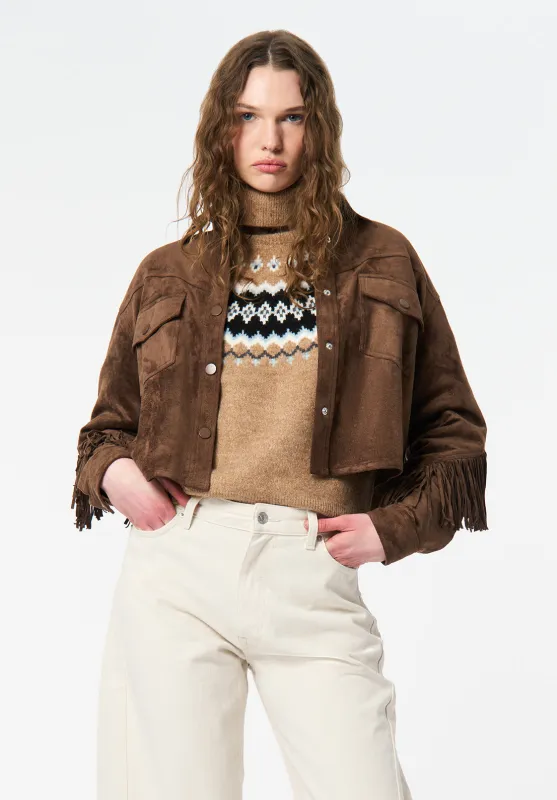 Bibi Women's Western Fringe Cropped Jacket in Faux Suede, Caramel - JK0057 sold by Buffalo Jeans